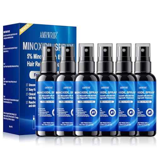 5% Minoxidil Spray for Men and Women,Infused with Biotin, Hair Growth Treatment,Topical hair growth serum,Supports Thicker and Fuller Hair & Beard (6 Pcs,12 Fl Oz Total,6 Month Supply)