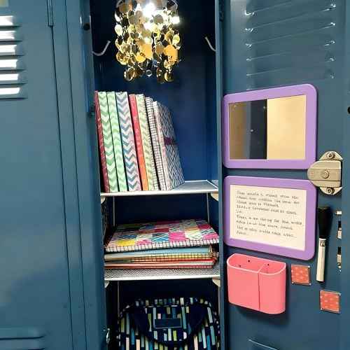 ARTLYMERS Magnetic Locker Mirror, 5x7 Real Glass Small Mirrors for Locker with Magnetic Backing, for School Locker, Bathroom, Household Refrigerator, Locker Accessory (Purple)