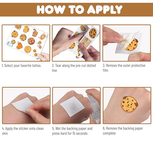 96PCS Cookie Pre-Cut Temporary Tattoos 8 Sheets 96PCS Milk and Cookies Party Decorations Supplies Favors Candyland Theme Birthday Cute Stickers Christmas Gifts for Boys Girls Class School Prizes