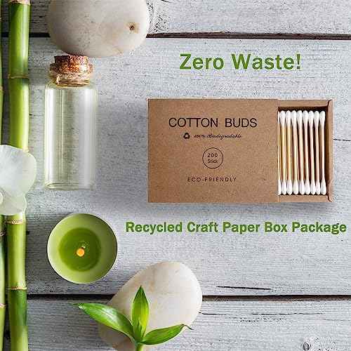 Bamboo Cotton Swabs 400 Count - Vegan Cotton Buds - Natural Wooden Ear Sticks With Double Tipped - Organic Cotton Swabs For Ear Wax Removal