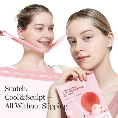 ROUND LAB Camellia Deep Collagen V Lifting Gel Mask 4EA | Double-chin Mask, Instant Cooling & Depuffing, Face Toning Belt, Collagen V-line, Improves Sagging Skin, Lifting & Firming 10g/0.35oz