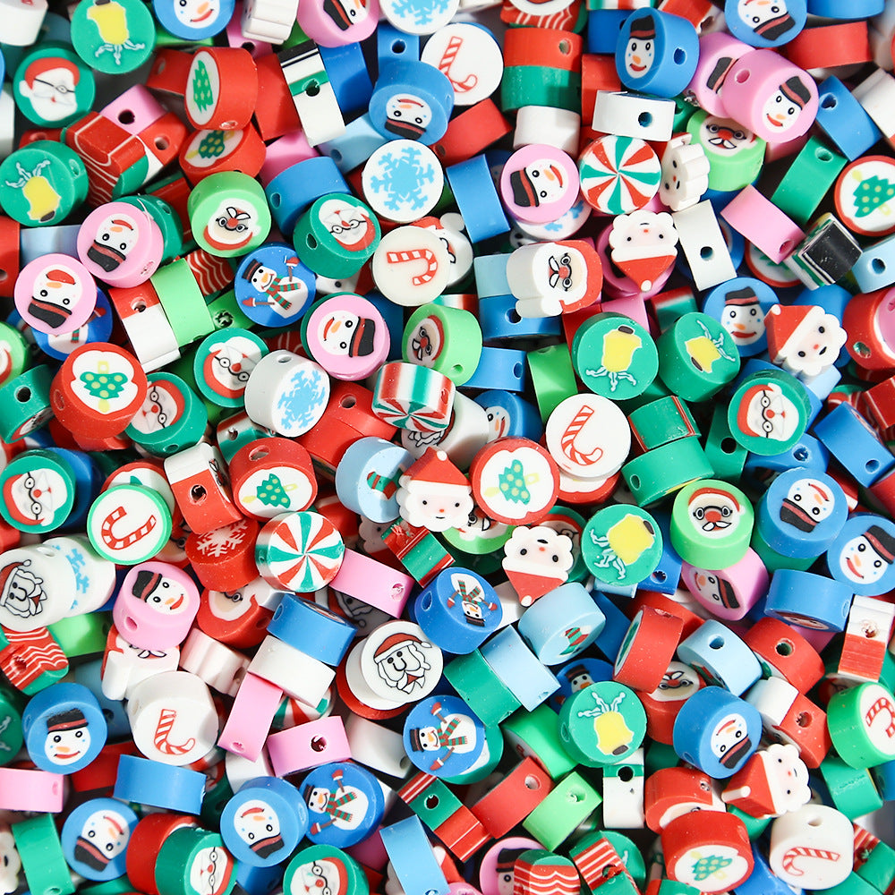 Christmas Soft Pottery Santa Claus Elk Beads - Holiday Craft Supplies