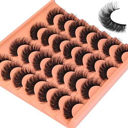 Short Lashes Natural Look False Eyelashes Thick Volume Faux Mink Lashes Pack Wispy Strip Fake Eyelashes Cat Eye Lashes that Look Like Extensions 14 Pairs