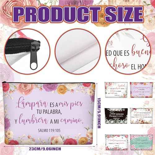 Kacctyen 18 Pcs Spanish Bible Christian Women's Religious Gift Christmas Gifts Cosmetic Bags Inspirational Bible Verse Pencil Pouch Motivational Makeup Bag with Zipper for Travel (Fresh)