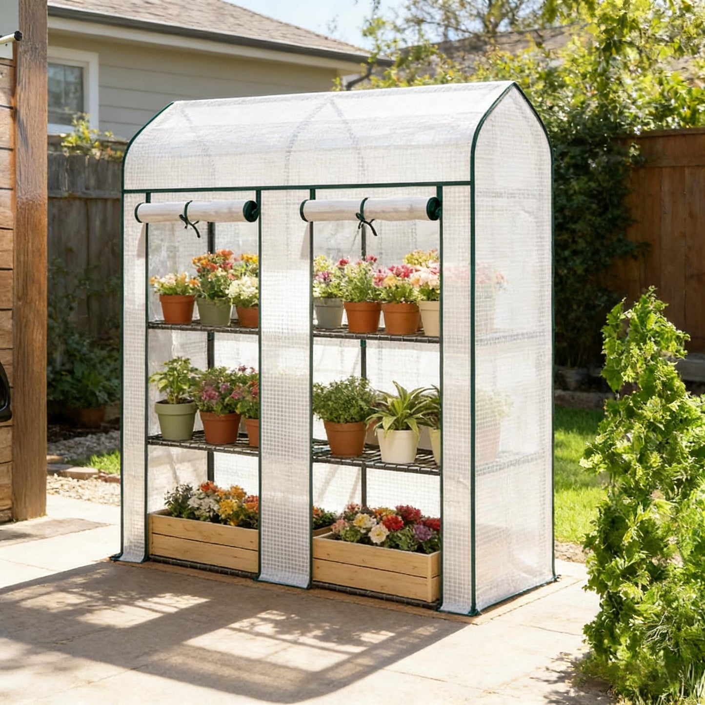 Mini Portable Greenhouse - White Three-Tier Plant Shelf