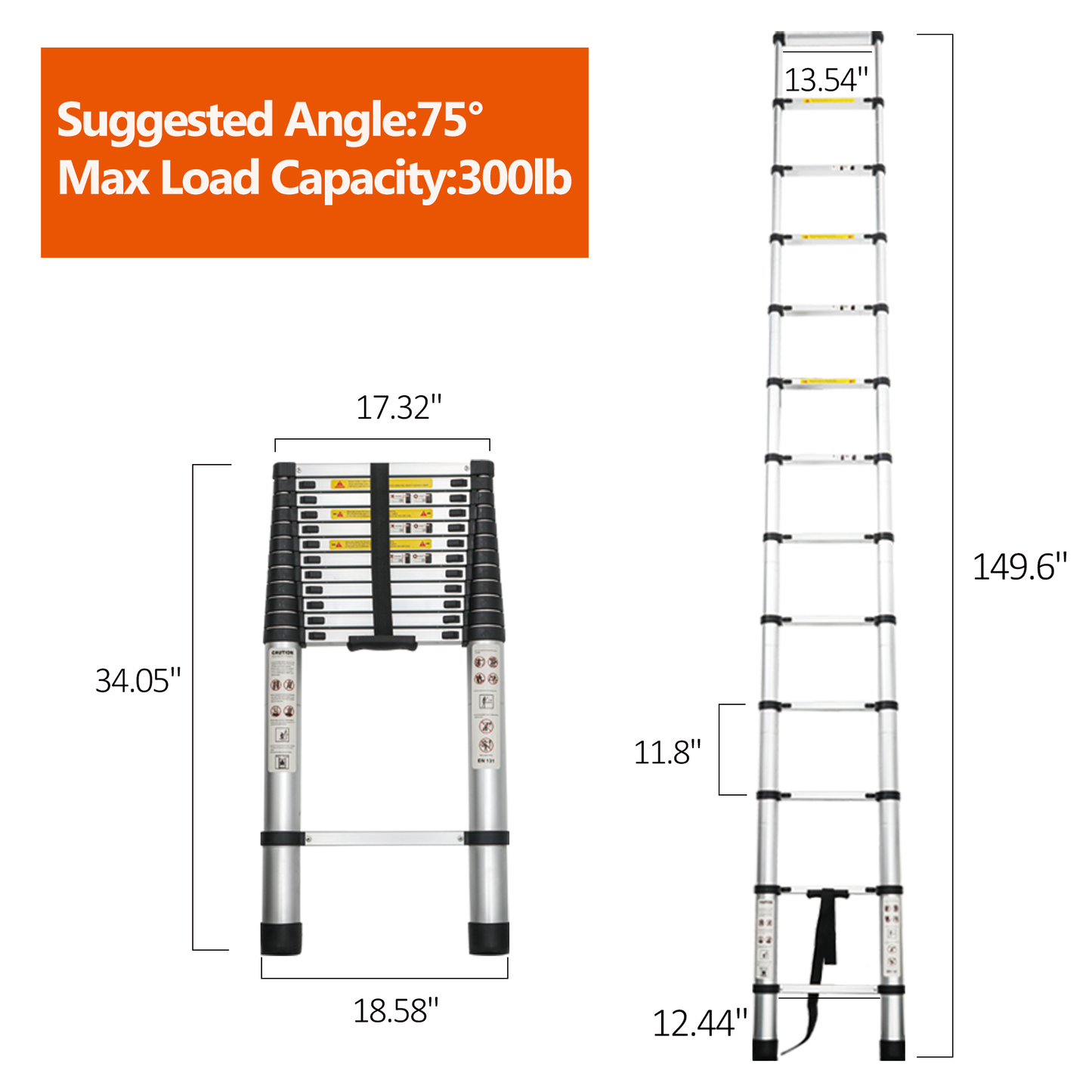 12.5FT Telescoping Ladder - Heavy Duty Aluminum Folding Ladder