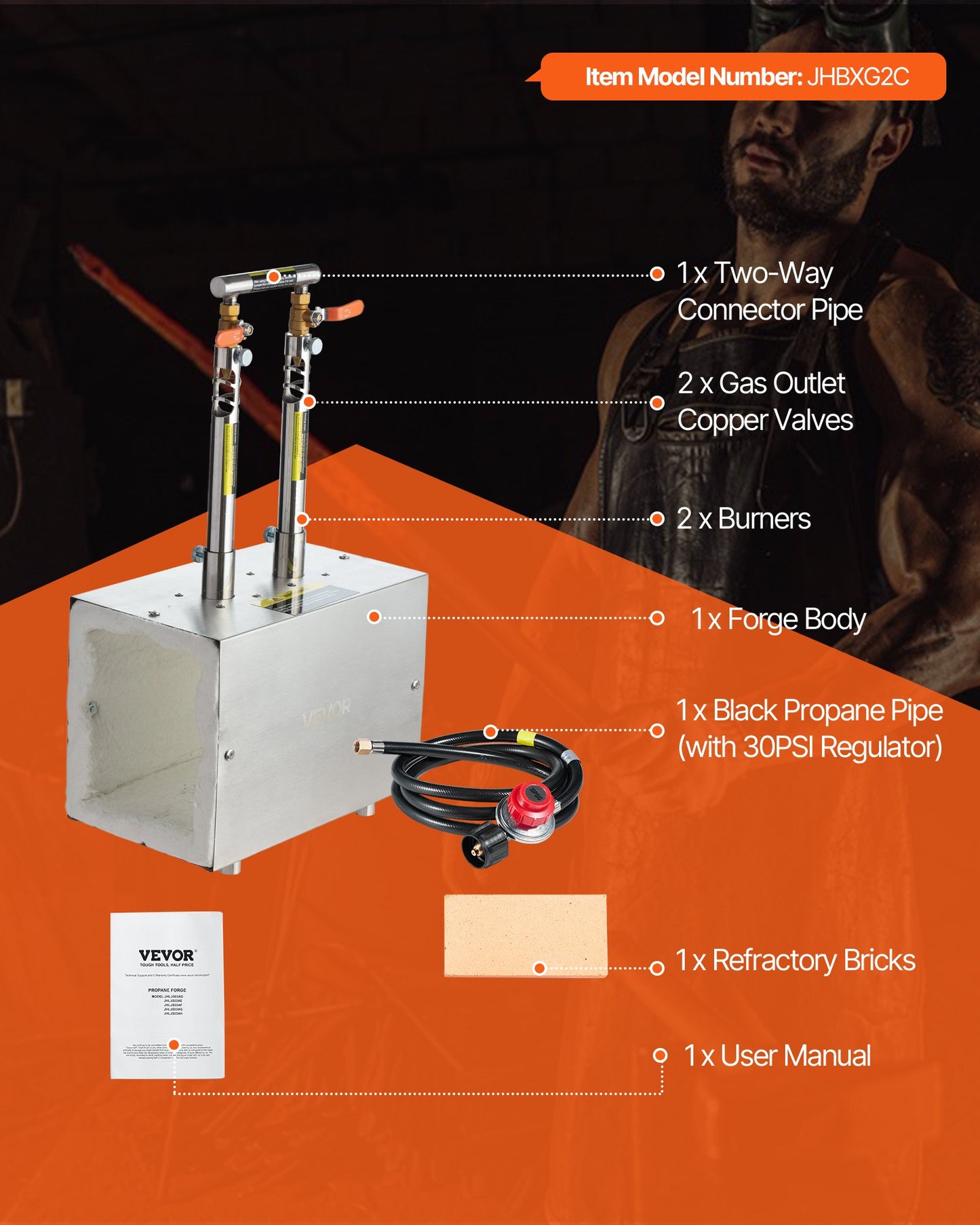 Portable Gas Blacksmithing Forge with 2 Burners - 2600°F Metal Heating Tool