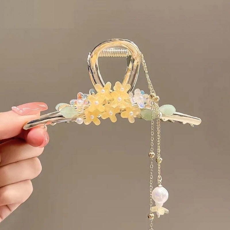 Antique Metal Hair Clip with Tassel & Pearl Detail