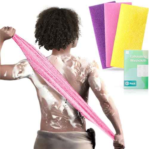 3 Pieces Exfoliating Washcloth Shower Towel African Net Sponge Japanese Wash Cloth Face Exfoliating Sponge Loofah Exfoliating Body Scrubber for Body Exfoliation
