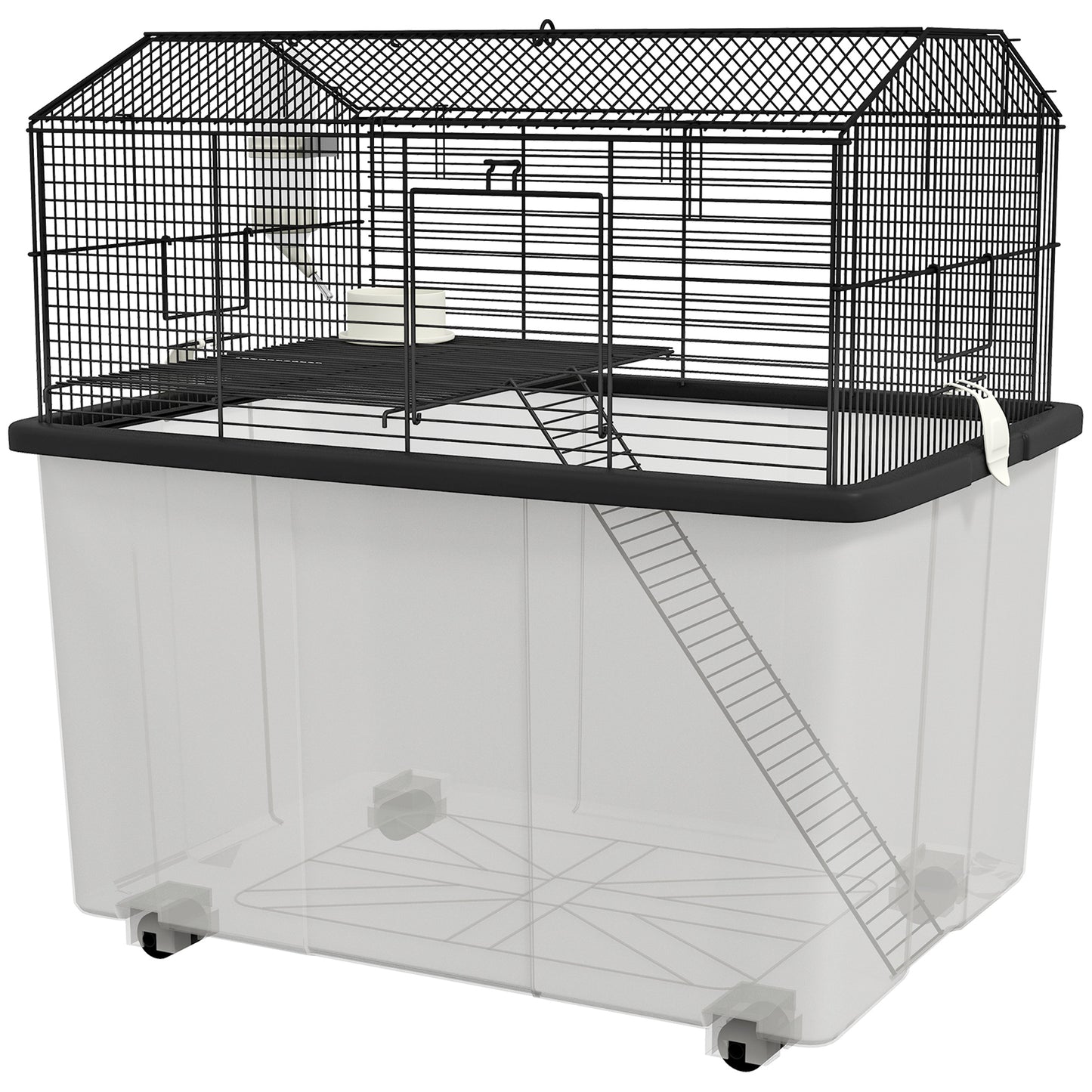 22-Inch Small Animal Hamster Cage with Deep Base, Ramp & Wheels, Black