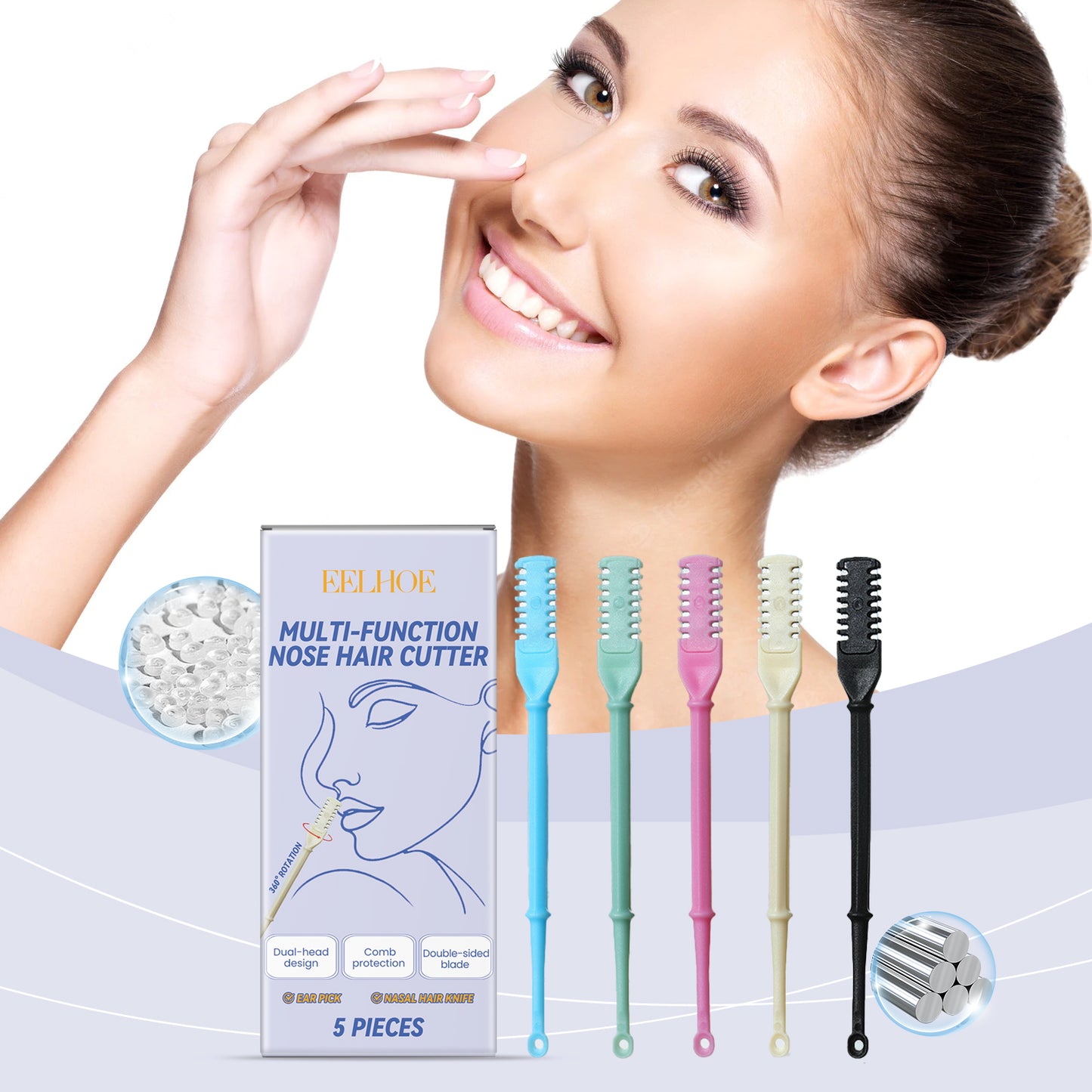 Manual Nose Hair Trimmer & Ear Cleaner Tool - 5 Piece Grooming Set