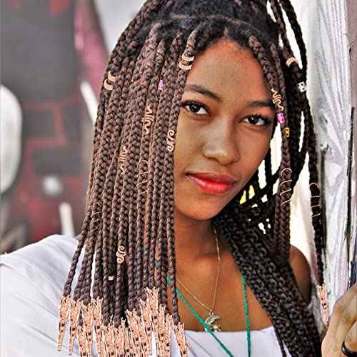 130 Pieces Locs Hair Jewelry for Women Goddess Dreadlocks Accessories kit Faux Locs Beads,Braids Hair Cuffs Decoration Charms (Rose Golden)