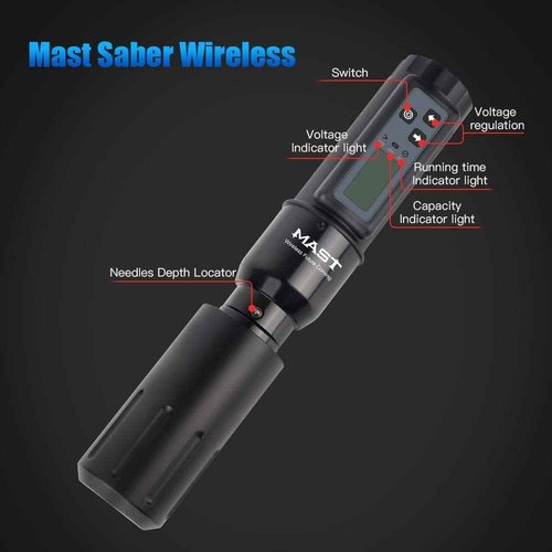 Mast Saber Cordless Tattoo Machine Rotary Pen with Replacement Grips
