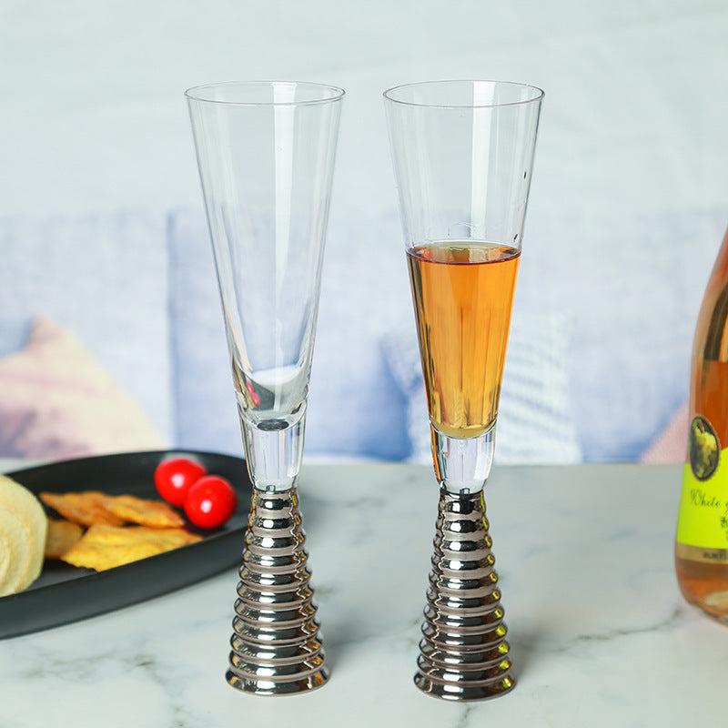 Decorative Wine & Champagne Glass Goblet Set - Threaded Black, Silver & Gold Options