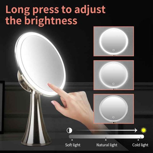Surdy 9" Lighted Makeup Mirror, 5x/10x Dual Magnifying Mirror w/ 3 Color, Brightness Adjustable,360° Rotation, 4000 mAh Rechargeable, Women Gift, Vanity Mirror