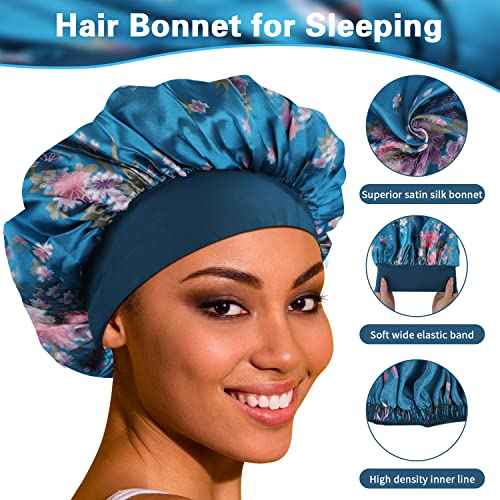 ROYBENS Satin Bonnet Hair Bonnet for Sleeping- 4 Pack Large Bonnets for Women with Elastic Soft Band for Curly Hair Braids