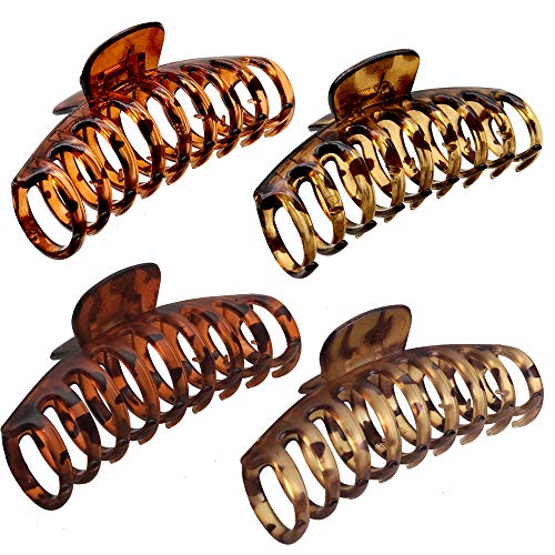 OWIIZI Large Hair Claw Clips for Women 4.3" Matte Leopard Jumbo Hair Clips Non-Slip Ponytail Barrette Strong Hold Claw Clips for Girls Long Thick Hair (4Packs)