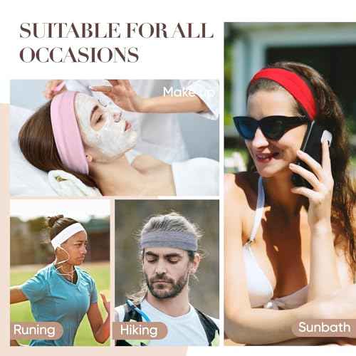 9 Pack Headbands for Women Non Slip - Fabric Elastic Hair Bands for Women's Hair, Soft Cotton Cloth Stretchy Sport Headbands, Sweat Absorption Athletic Hairbands for Workout Yoga Running - A