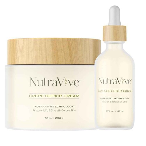 Skin Revival Bundle: Crepe Repair Cream (8.1 Oz) & Anti-Aging Night Serum (1.7 Fl Oz) – Diminish Crepey Skin, Fine Lines & Wrinkles with Powerful Collagen Boosting Formula