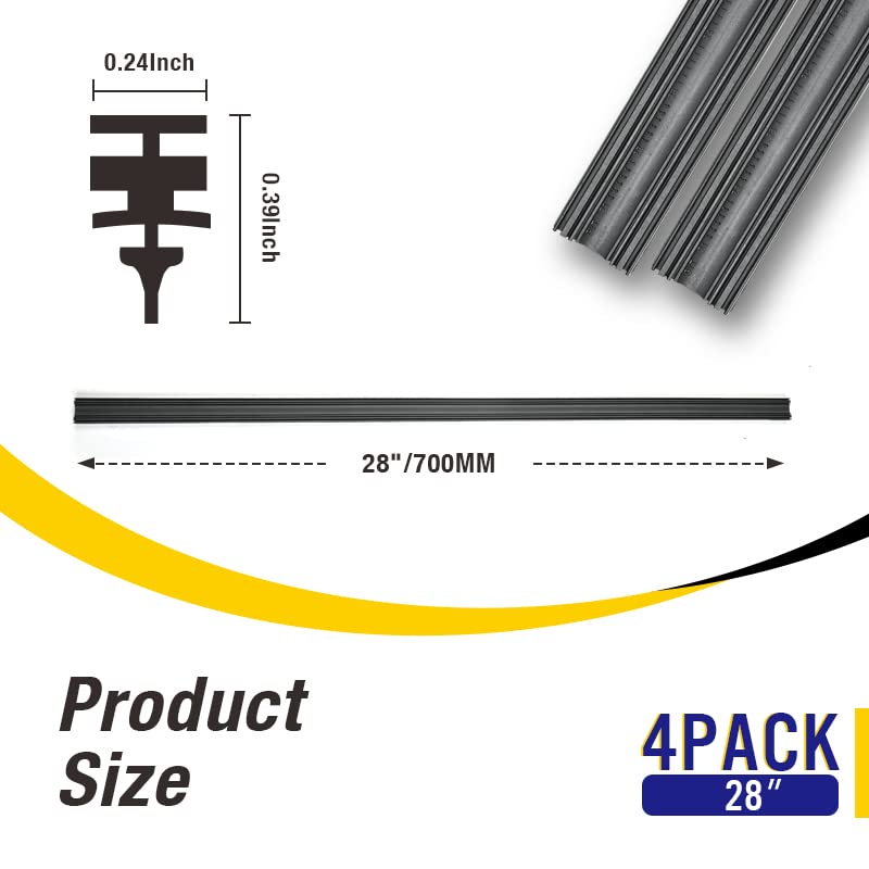 5 PLUS Wiper Blade Refill,4 PCs Adjustable Size of Universal Replacement Windshield Wiper Refill Replacement for Front & Rear Windshield Wiper Baldes Rubber Strip (28")