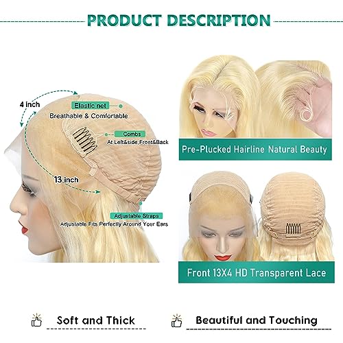 613 Lace Front Wig Human Hair 13x4 Body Wave Blonde Lace Front Wigs Human Hair 180% Density 613 HD Lace Frontal Wig Pre Plucked With Baby Hair 28 Inch