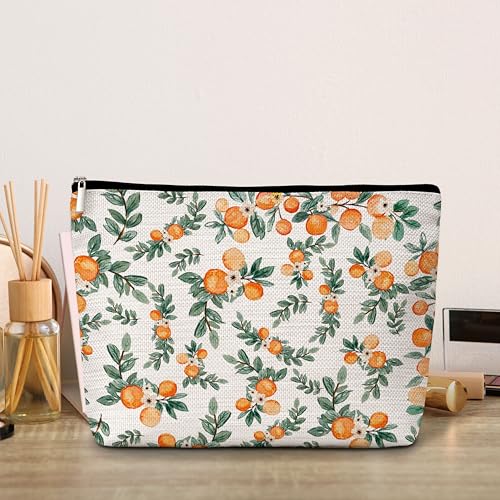 GREOXG Orange Print Makeup Bag, Small Travel Cosmetic Bag with Zipper, Cute Makeup Pouch Gift Ideas for Women Teen Girls Friends Mom Sisters Teacher Birthday Christmas Wedding Graduation-E31