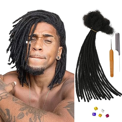 0.4cm & 0.6cm Width, 4-14 Inches10, 30, 60, 100 Strands Options 100% Real Human Hair Dreadlock Extensions for Men/Women/Kids, Handmade Permanent Loc Extension Bundles (0.4cm, 8inches, 60Strands)