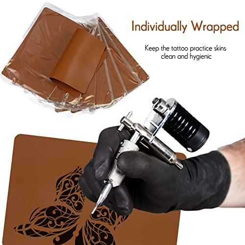 Frienda 20 Pcs 8.7'' X 5.7'' Fake Tattoo Skin, 1.5 mm Double Sides Blank Tattoo Practice Skin Sheet for Microblading Eyebrow Beginners Experienced Artist, Brown