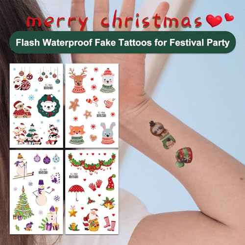 360 Styles Glitter Christmas Tattoos for Kids, Waterproof Temporary Tattoos Stickers for Kids Birthday Party Decorations Favors, Christmas Eve Goodie Bag Fillers(24 Sheets)