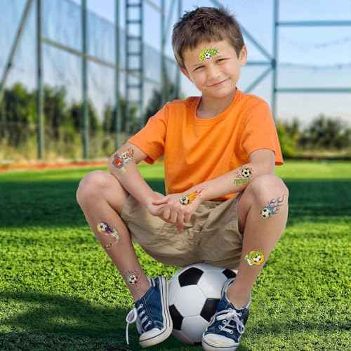 Konsait 20 Sheets Glitter Tattoos for Kids - Soccer, Football & Sports Themed Washable Tattoos Football Tattoo Soccer Favors Sports Tattoo Temporary for Kids Soccer Themed Gifts