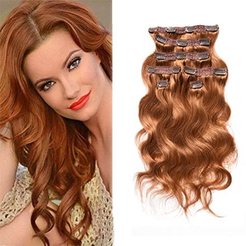 viviaBella Body Wave Clip in Human Hair Extensions Copper Red 20 Inches 140 Gram Human Hair human hair clip in extensions Brazilian Virgin Hair Double Weft 7Pcs/lot 16 Clips (140g 20", Copper Red)