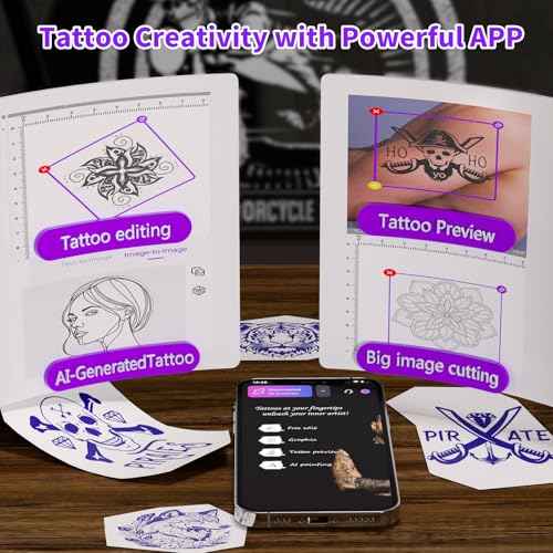 JADENS Tattoo Stencil Printer with 40pcs Transfer Paper, Bluetooth Thermal Tattoo Printer Machine with 2600mAh Battery, Compatible with Android & iOS, PC for Tattoo Artists & Beginners