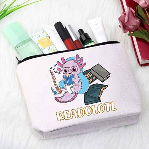 GJTIM Axolotl Gifts Bookish Gifts Readolotl Makeup Bag Funny Axolotl Book Reading Zipper Pouch Bookworm Gifts for Readers Book Lovers (Readolotl Bag)