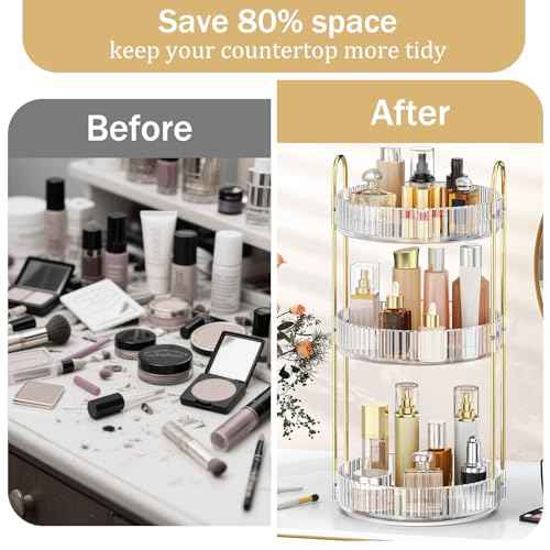 MOKANI 360 Rotating Makeup Organizer for Vanity, 3 Tier Adjustable Perfume Organizer for Dresser, Multi-Function Spinning Cosmetics Skincare Storage for Bedroom, Dresser, Countertop, Clear