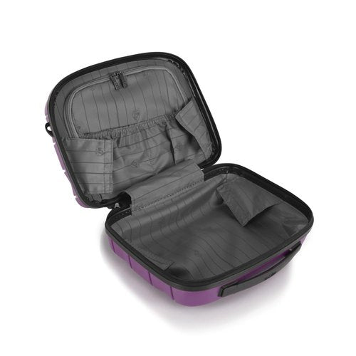 Heys Milos Beauty Case Hardside Lightweight and Crafted with Durable Duraflex, Textured Shell and Metallic Colors, Trolly Sleeve, Adjustable Shoulder Strap, Organize Makeup or Toiletries, Plum