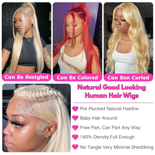 GZX 613 Lace Front Wig Human Hair 13X4 HD Transparent Straight Lace Front Wigs human hair 180% Density Pre Plucked with Baby Hair Blonde Glueless Wigs(20 Inch)
