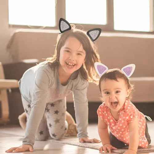 16 Pcs Cat Ears Hair Clips for Girls Cat Themed, Toddlers Animal Hair Pins Glitter Accessories for Girls Hair Clips Kids Easter Halloween Costume Party Supplies