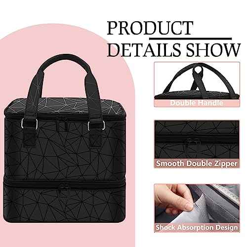 Nail Polish Organizer Case - Holds 42+ Bottles (15ml/0.5 fl.oz) and 1 Nail Lamp, Upgraded Double-layer Nail Polish Carrying Case Nail Polish Storage Bag with Handles (Black)