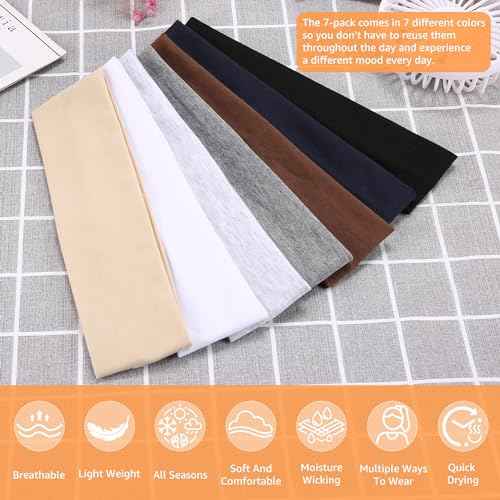 Headbands for Women, Stretchy Non Slip Soft Cotton Cloth Hair Bands for Sports, Workout, Yoga and Running, 7pcs