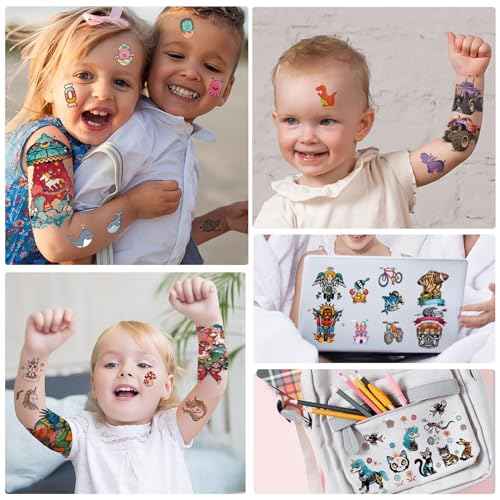 52 PCS Kids Full Arm Temporary Tattoos - Rocket Car Dinosaur Planet Astronaut & Dolphin Castle Cat Body Tattoos Stickers for Boys & Girls, Party Supplies Gifts
