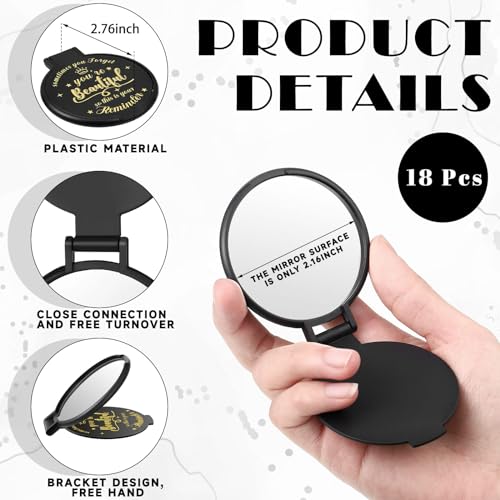18 Pcs 2.76 Inch Inspirational Compact Mirror Bulk Party Favors Quinceanera Gift Purse Small Mirror Pocket Mini Gifts for Women Adult Coworker Halloween Christmas Friends (Black)