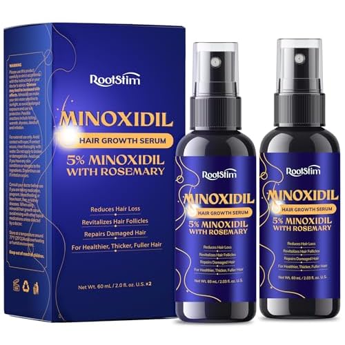 5% Minoxidil Hair Growth for Men and Women: 2-Pack Extra Strength Minoxidil Hair Loss Treatment Serum with Rosemary for Faster Stronger Thicker Hair Growth - 60ML Each