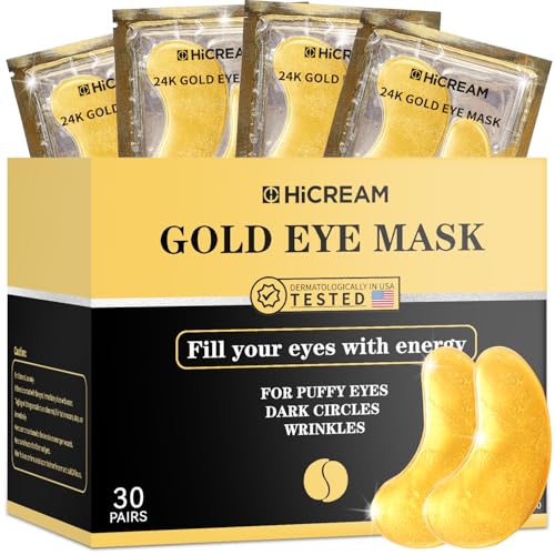 24k Gold Under Eye Patches - 30 pair Eye Mask Pure Gold Anti-Aging Collagen Hyaluronic Acid Under Eye Mask for Dark Circles, Puffiness & Wrinkles Refresh Your Skin