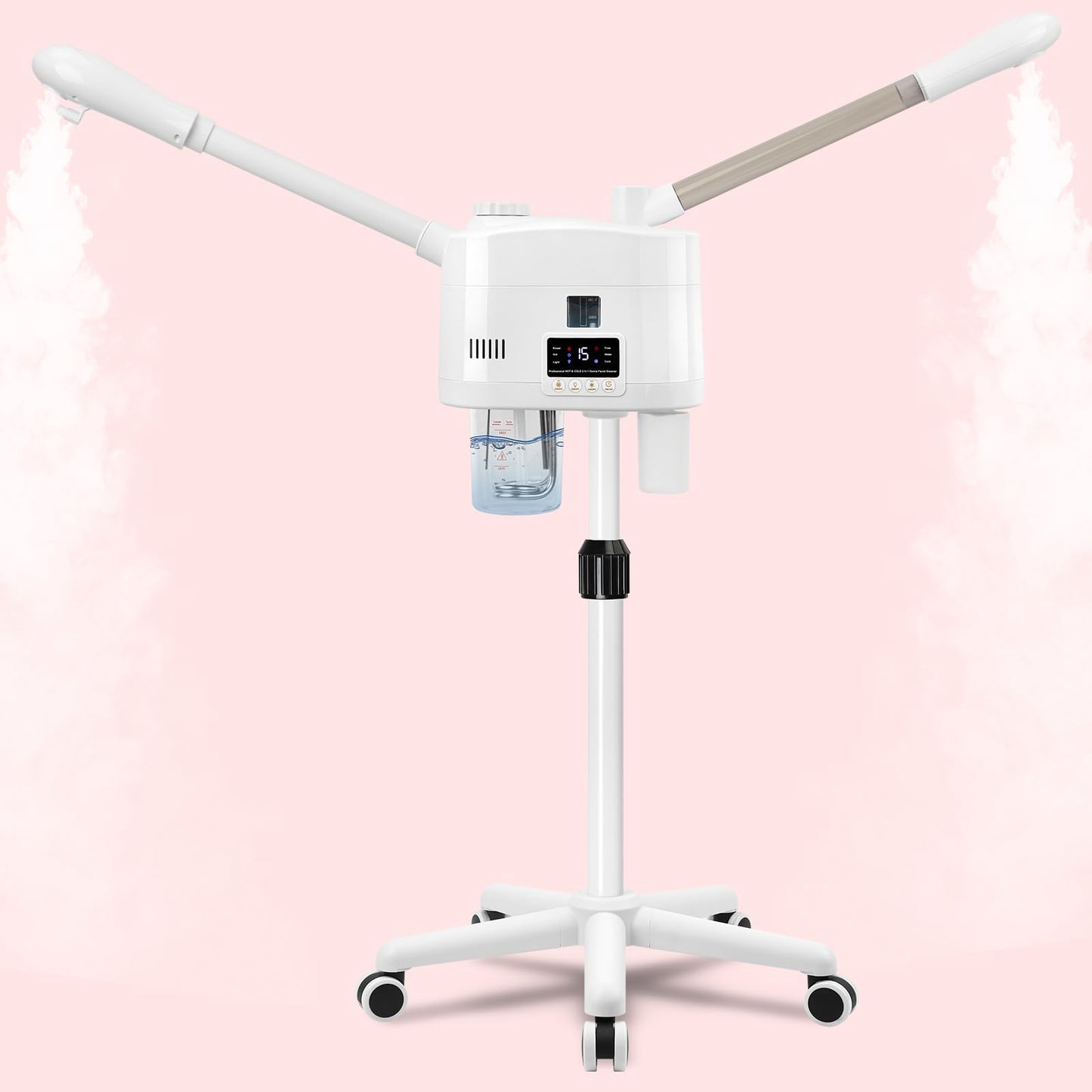 Professional Facial Steamer, 2 in 1 Facial Steamer with Hot&Cold Nozzle, Esthetician Face Steamer with Digital Display for Spa, Salon and Home Use
