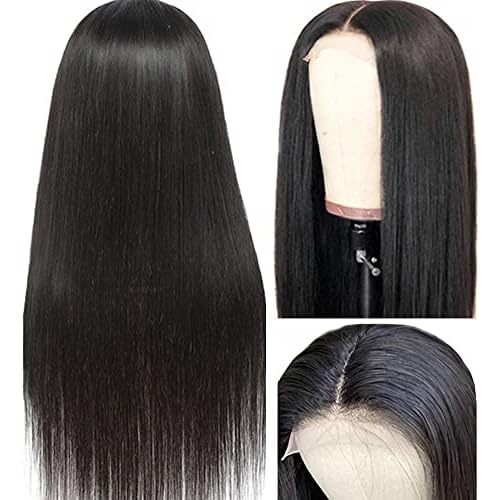 28Inch Straight 4x4 Lace Front Wigs for Black Women Glueless Human Hair Wear and Go Brazilian Virgin HD Transparent Lace Closure Wigs Pre Plucked with Baby Hair