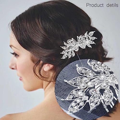 Foyte Crystal Wedding Hair Comb Rhinestone Bride headpiece Silver Butterfly hair piece Leaf Side Hair Combs for Women and Brides