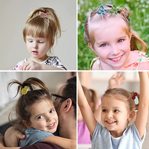 Fishdown 30 Pcs Glitter Hair Ties for Girls Sequin Hair Ties for Toddlers Seamless Small Ponytail Holders Rhinestone Sequin Sparkle Flower Butterfly cartoon Elastic Rubber Bands for Kids