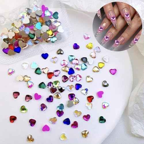 300Pcs 3mm Colorful Heart Nail Charms Aurora Valentine Heart Nail Art Charms Crystals Nail 3D Multi Color Flatback Rhinestones Gems Nail Diamonds for Women Nail Design Crafting DIY Nail Jewelry