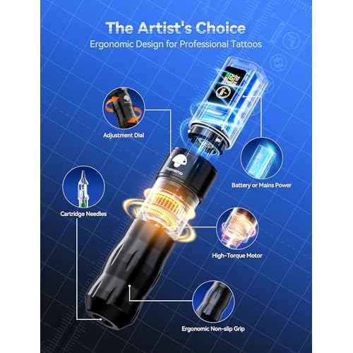 Phomemo Tattoo Gun Kit, Wireless Tattoo machine Kit for Beginners Complete Set, Tattoo Pen with 20 Tattoo Cartridge Needles, Tattoo Practice Kit with 1 Batteries