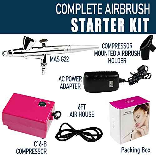 Airbrush Compressor Kit 3 Level Pressure Adjustable with 0.4mm Needle and Nozzle Single Action Airbrush Makeup System Beauty Face Paint Kit for Nail Body Paint